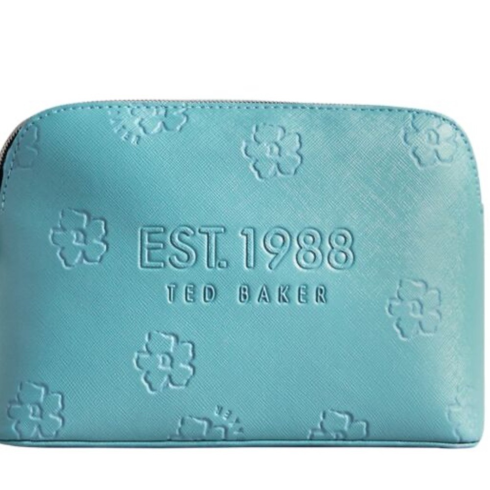 Ted Baker LIZIEY Floral Debossed Saffiano Makeup Cosmetic Bag Teal New No Tags